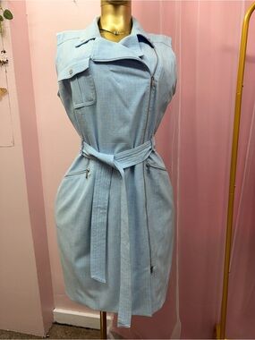 Calvin Klein Light Blue Sleeveless Zip-Belt Dress